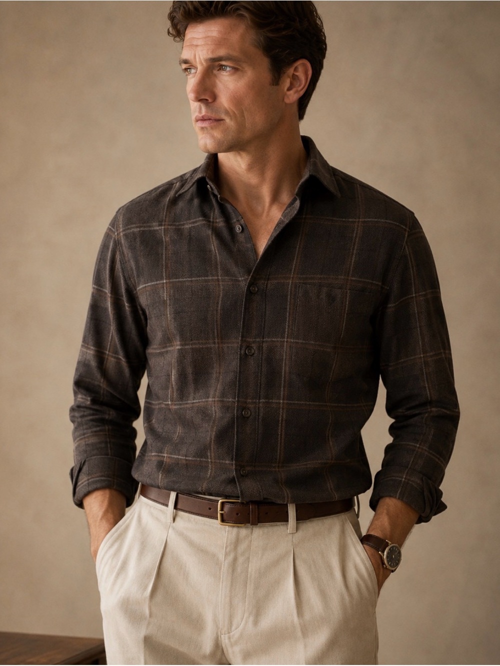 Geoffrey Beene Brown Herringbone Shirt